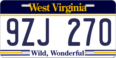 WV license plate 9ZJ270
