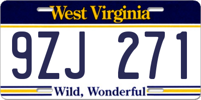 WV license plate 9ZJ271