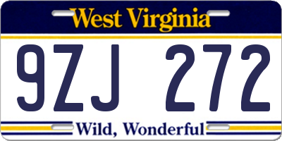 WV license plate 9ZJ272