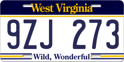WV license plate 9ZJ273