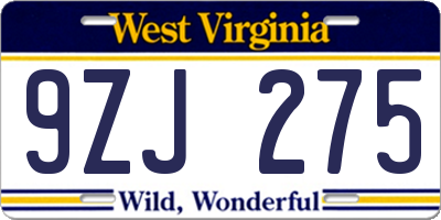 WV license plate 9ZJ275