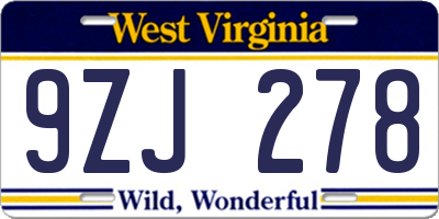 WV license plate 9ZJ278