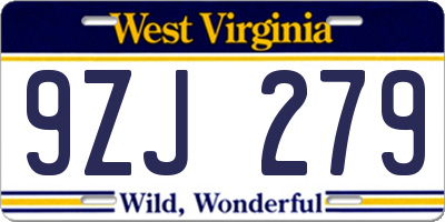 WV license plate 9ZJ279