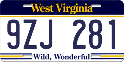 WV license plate 9ZJ281