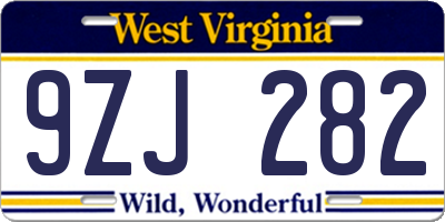 WV license plate 9ZJ282