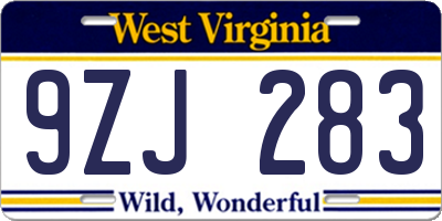 WV license plate 9ZJ283
