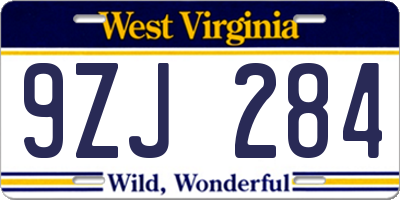 WV license plate 9ZJ284