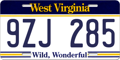 WV license plate 9ZJ285