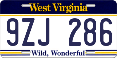 WV license plate 9ZJ286