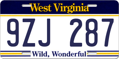 WV license plate 9ZJ287
