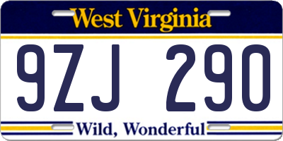 WV license plate 9ZJ290