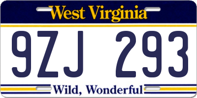 WV license plate 9ZJ293