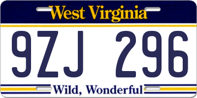 WV license plate 9ZJ296