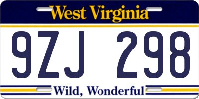 WV license plate 9ZJ298