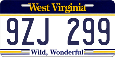 WV license plate 9ZJ299