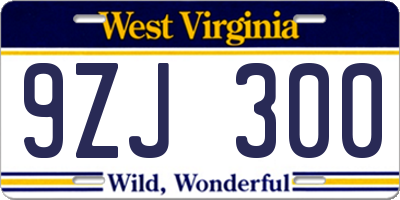 WV license plate 9ZJ300