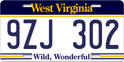 WV license plate 9ZJ302