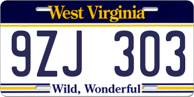 WV license plate 9ZJ303