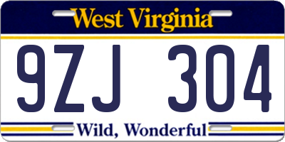 WV license plate 9ZJ304