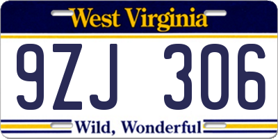 WV license plate 9ZJ306