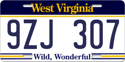 WV license plate 9ZJ307