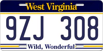 WV license plate 9ZJ308