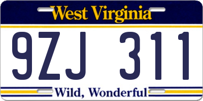 WV license plate 9ZJ311