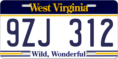 WV license plate 9ZJ312