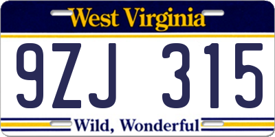 WV license plate 9ZJ315