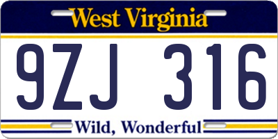 WV license plate 9ZJ316