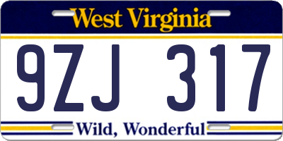 WV license plate 9ZJ317