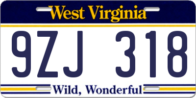 WV license plate 9ZJ318