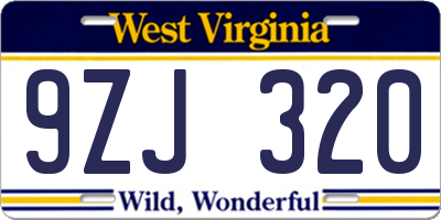 WV license plate 9ZJ320