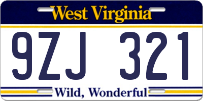 WV license plate 9ZJ321