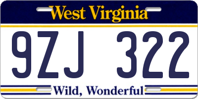 WV license plate 9ZJ322