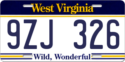 WV license plate 9ZJ326