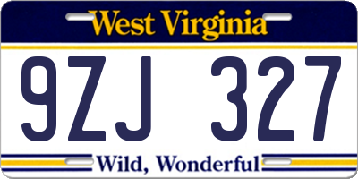 WV license plate 9ZJ327