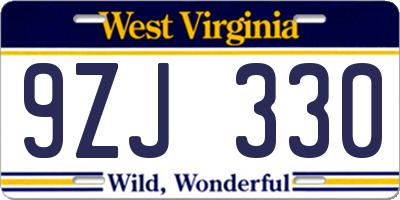 WV license plate 9ZJ330