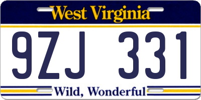 WV license plate 9ZJ331
