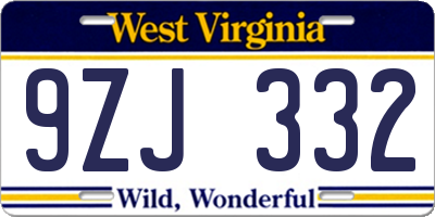 WV license plate 9ZJ332