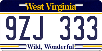 WV license plate 9ZJ333