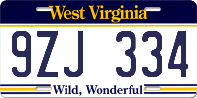 WV license plate 9ZJ334