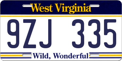 WV license plate 9ZJ335