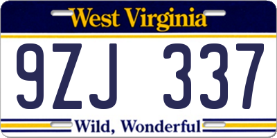 WV license plate 9ZJ337