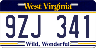 WV license plate 9ZJ341