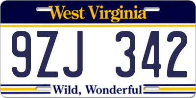 WV license plate 9ZJ342