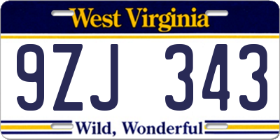 WV license plate 9ZJ343