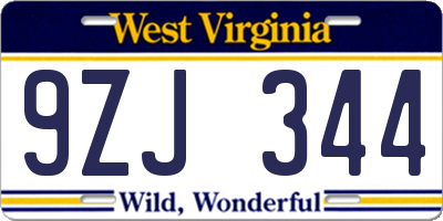 WV license plate 9ZJ344