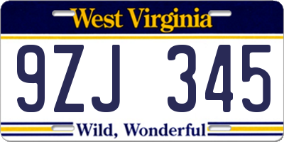 WV license plate 9ZJ345