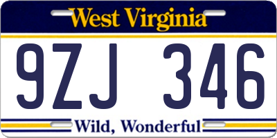 WV license plate 9ZJ346